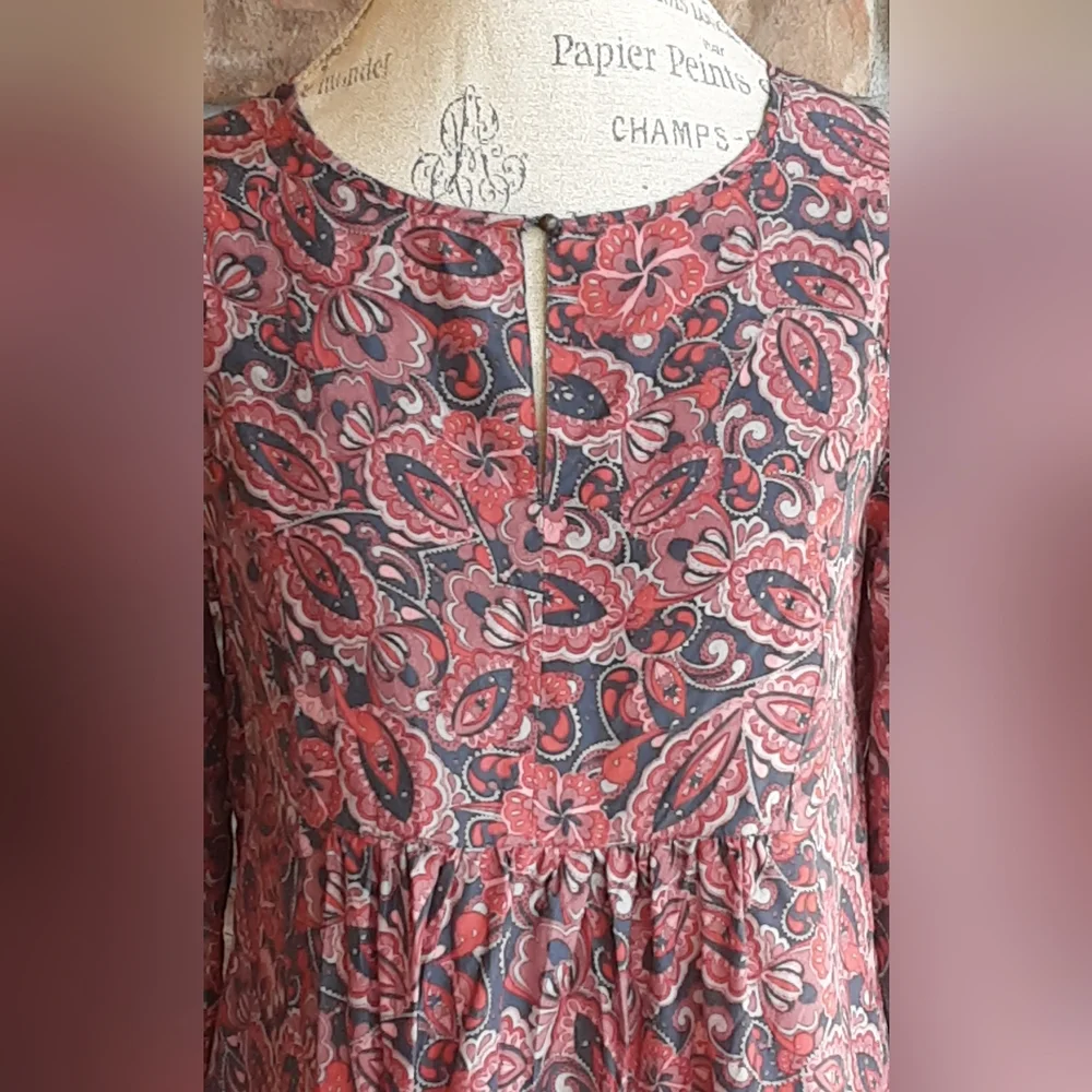 Garnet Hill Paisley Print Boho Style Dress in Red and Black Pattern.